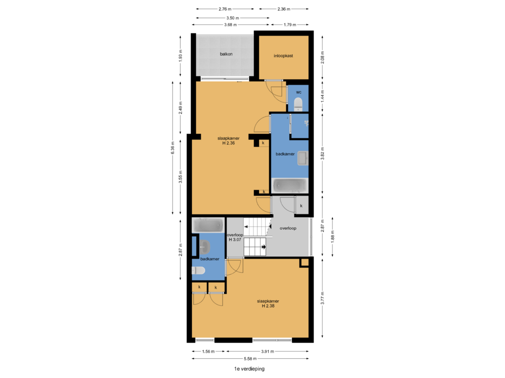 View floorplan of 1e verdieping of Poortlaan 43