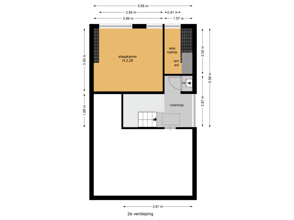 View floorplan of 2e verdieping of Poortlaan 43