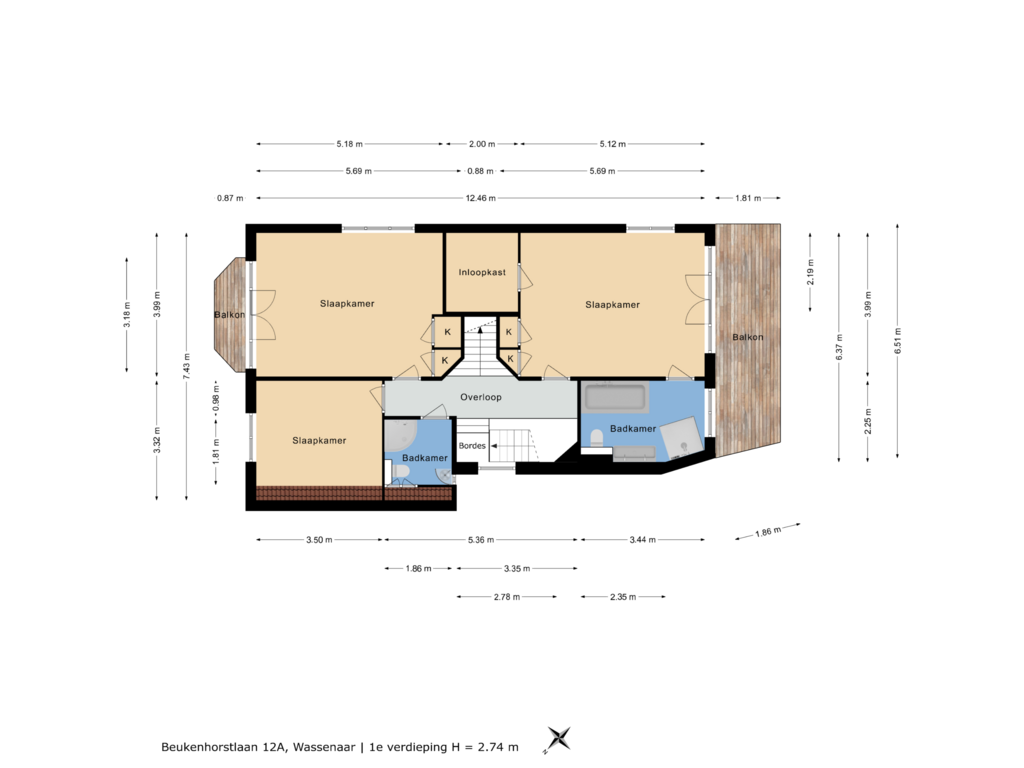 Bekijk plattegrond van 1e verdieping van Beukenhorstlaan 12-A