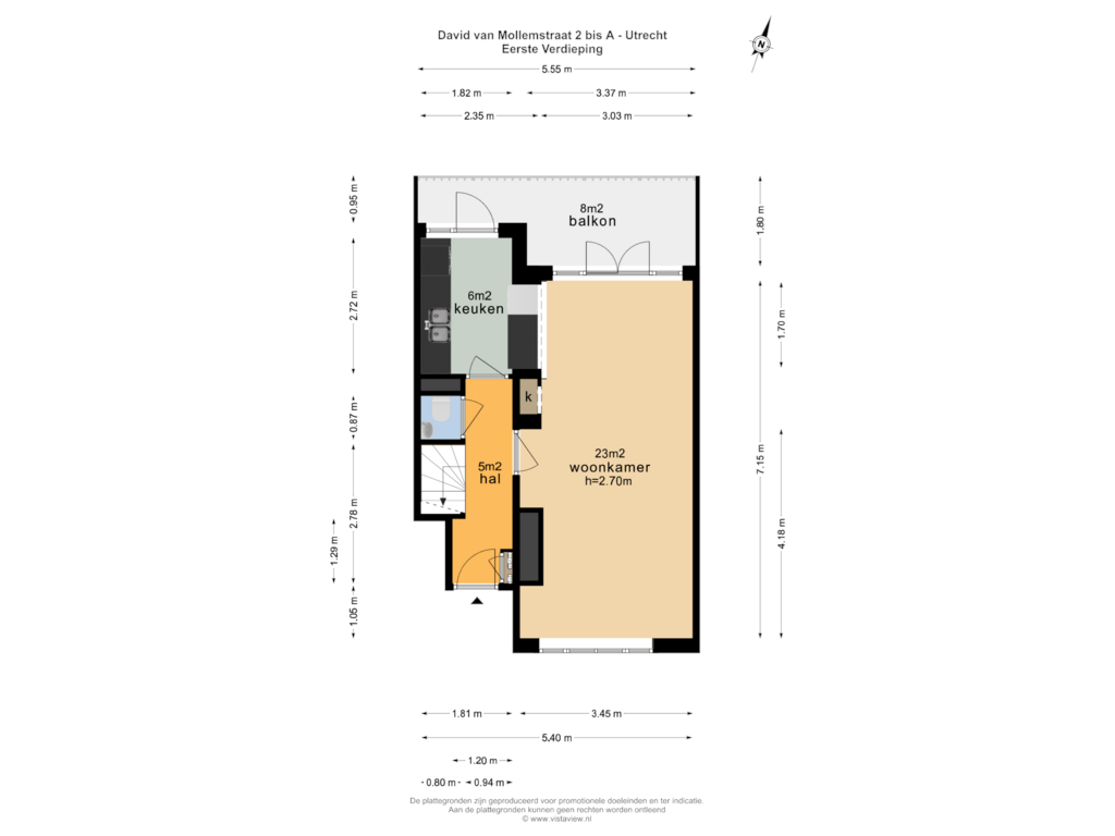 Bekijk plattegrond van EERSTE VERDIEPING van David van Mollemstraat 2-BSA