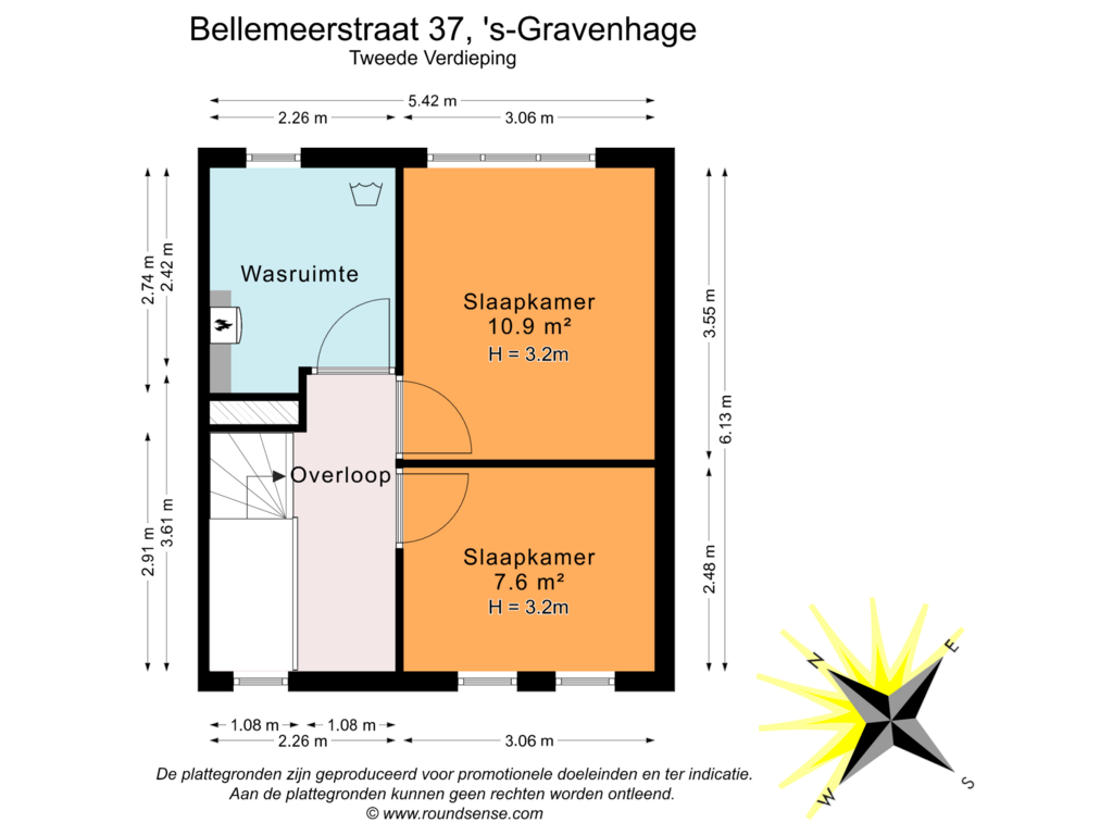 Bekijk plattegrond van Tweede Verdieping van Bellemeerstraat 37