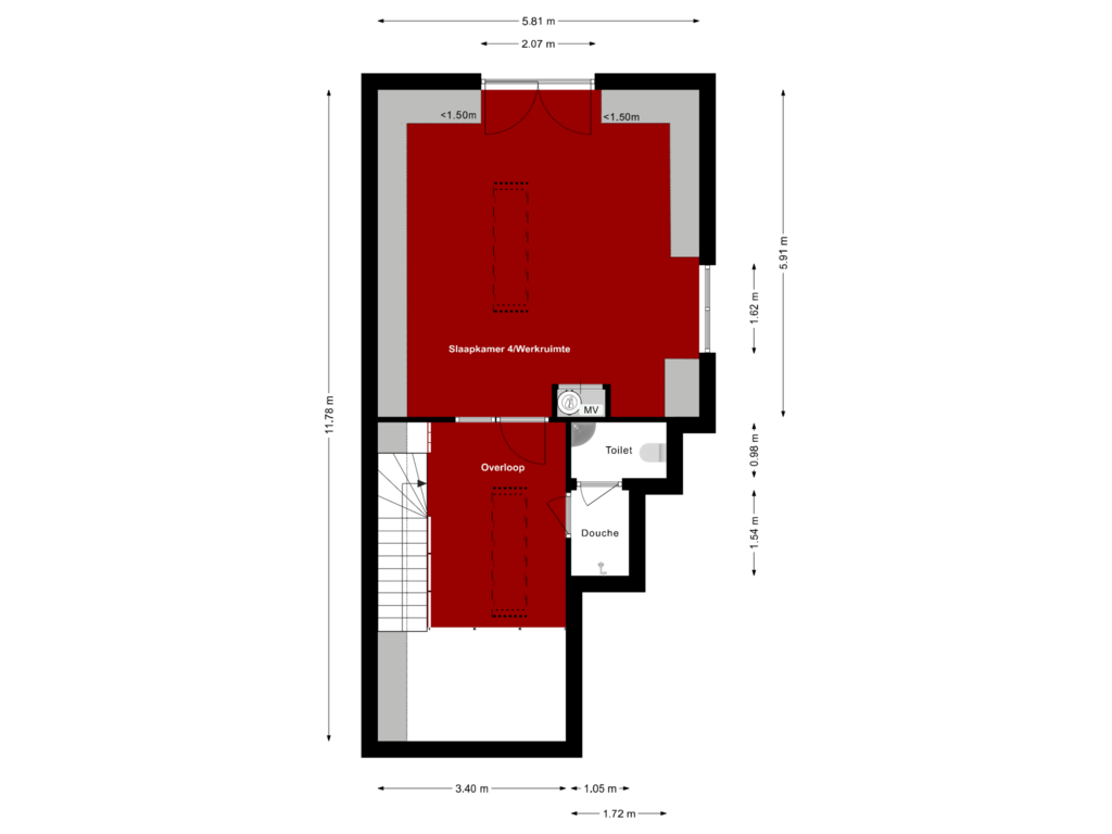 View floorplan of Eerste verdieping (Deel 2) of Luikerweg 27