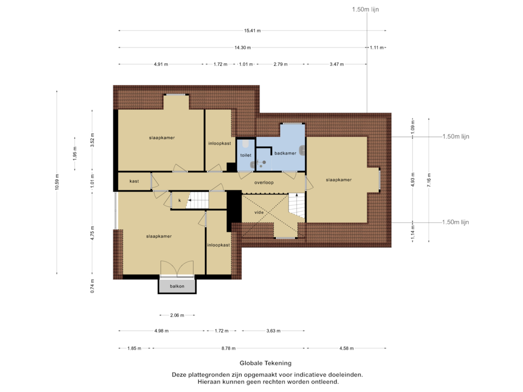 View floorplan of 1e verdieping of Burgemeester van Erpstraat 49