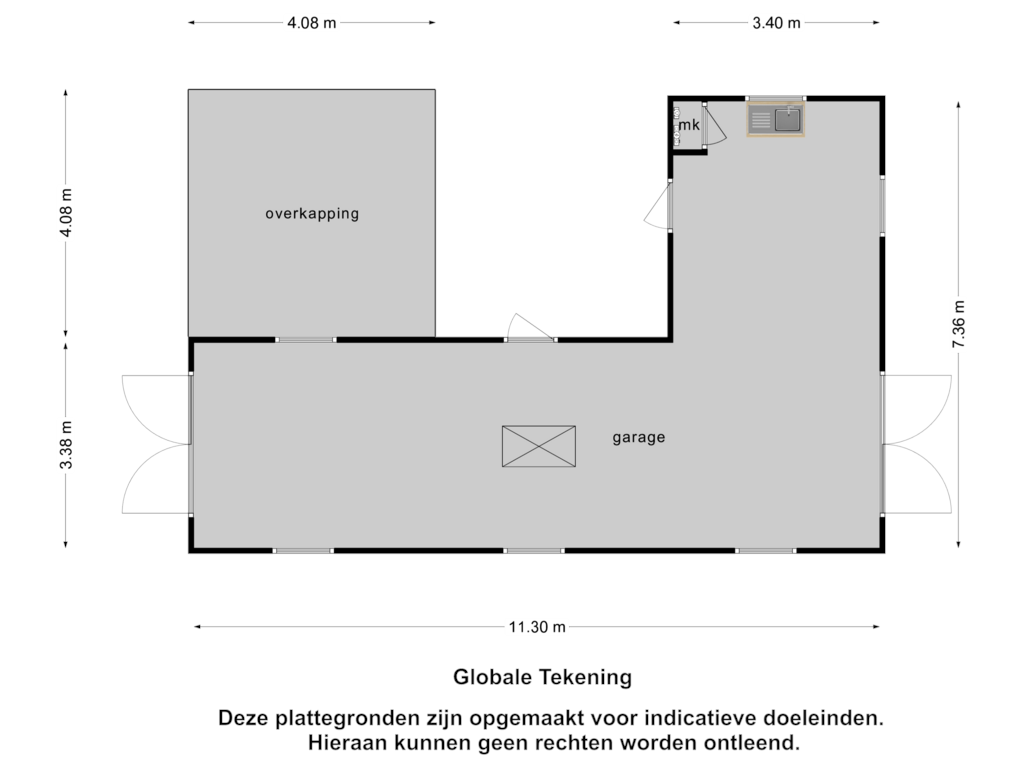 View floorplan of garage of Burgemeester van Erpstraat 49