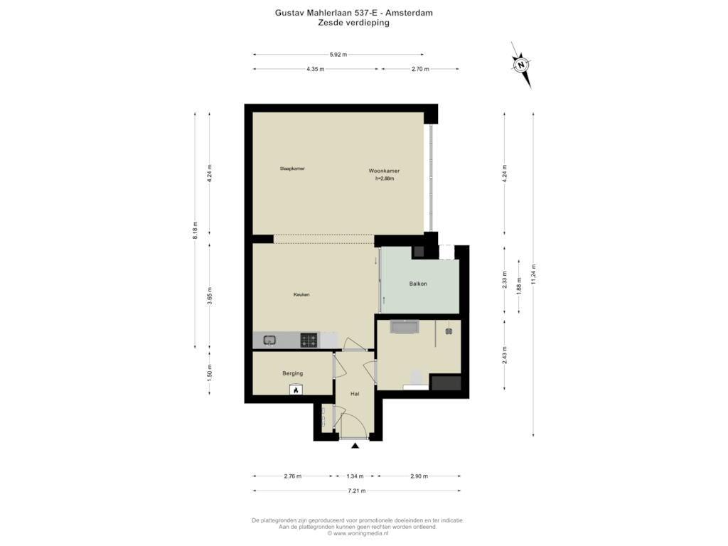 Bekijk plattegrond van Zesde verdieping van Gustav Mahlerlaan 537-E