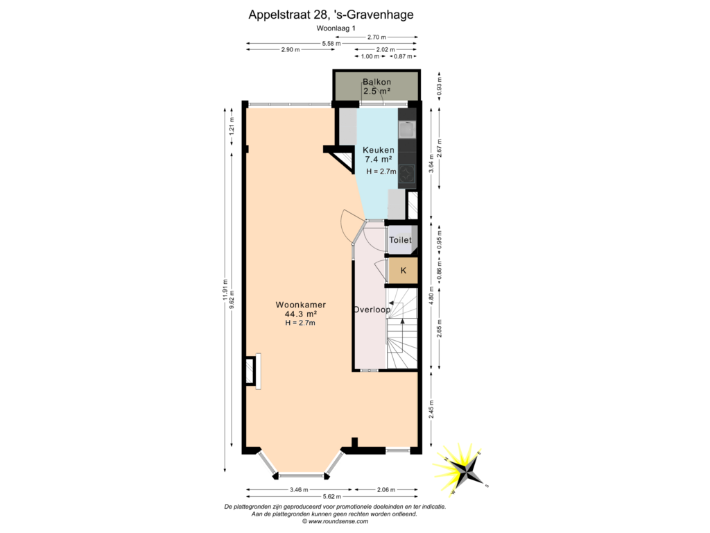 Bekijk plattegrond van Woonlaag 1 van Appelstraat 28