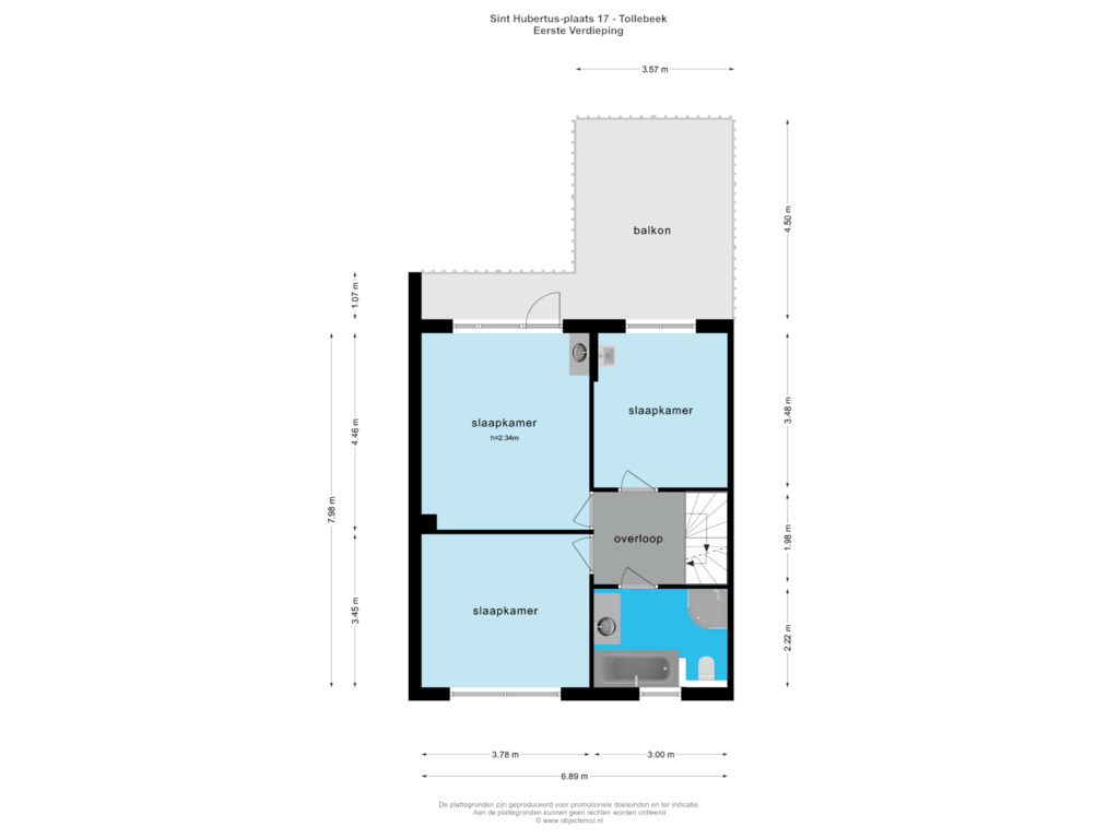 View floorplan of EERSTE VERDIEPING of St. Hubertus-plaats 17