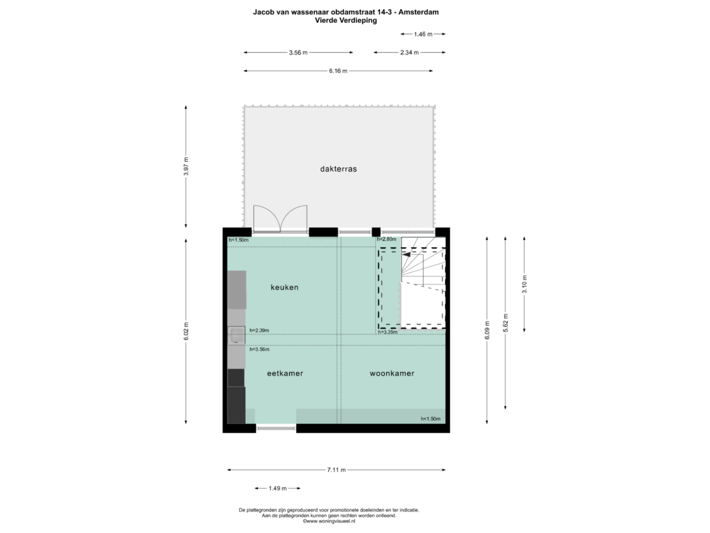 Bekijk plattegrond van VIERDE VERDIEPING van Jacob van Wassenaar Obdamstraat 14-3