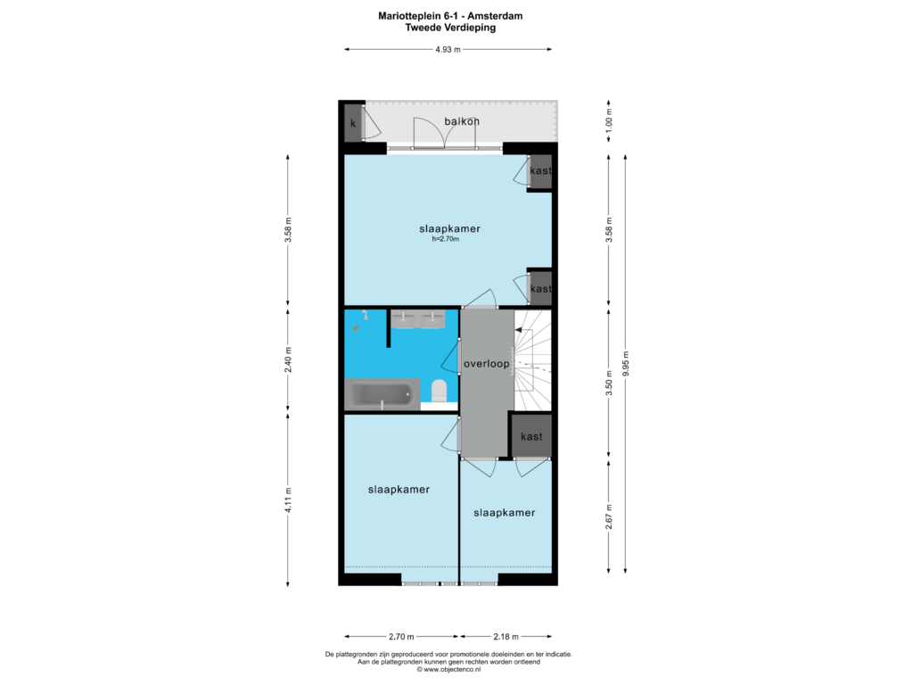 View floorplan of TWEEDE VERDIEPING of Mariotteplein 6-1