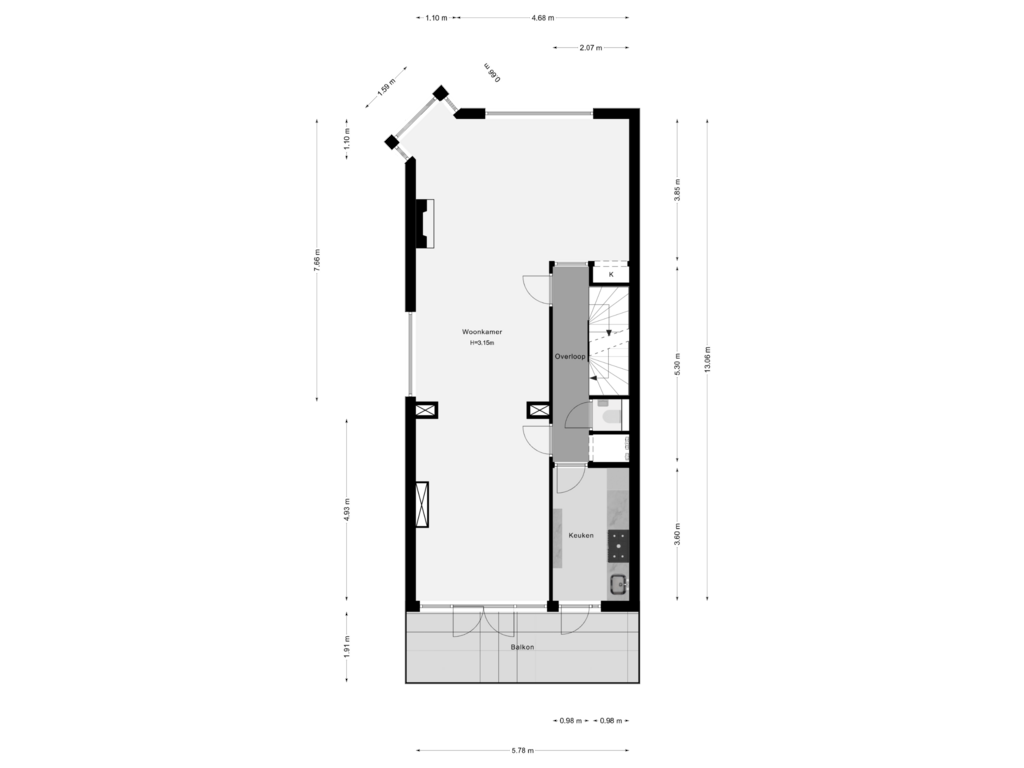 Bekijk plattegrond van 1e Verdieping van Voorschoterlaan 114-A