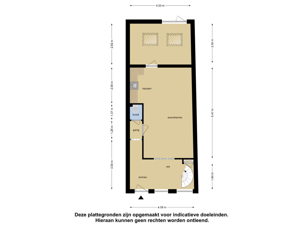 Bekijk plattegrond van Begane grond van Wilhelminastraat 3