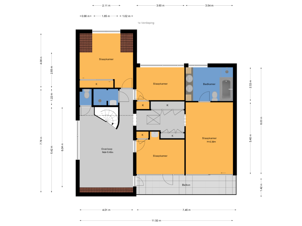 View floorplan of 1e Verdieping of Franklin D. Rooseveltln 12