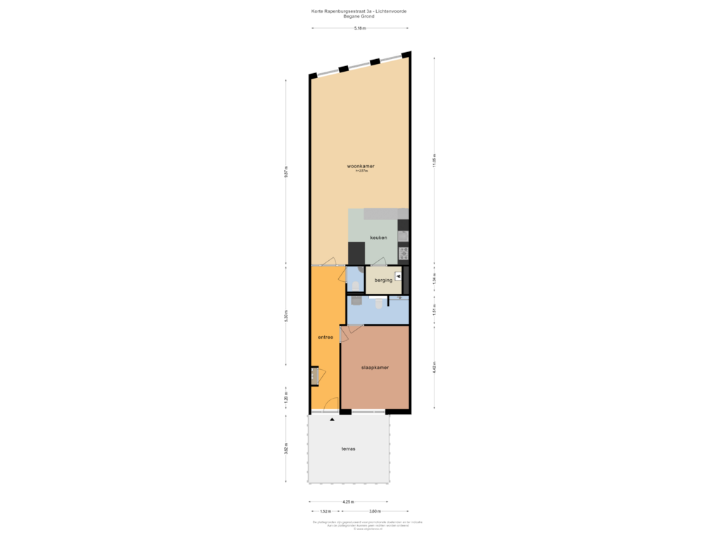 Bekijk plattegrond van BEGANE GROND van Korte Rapenburgsestraat 3-A