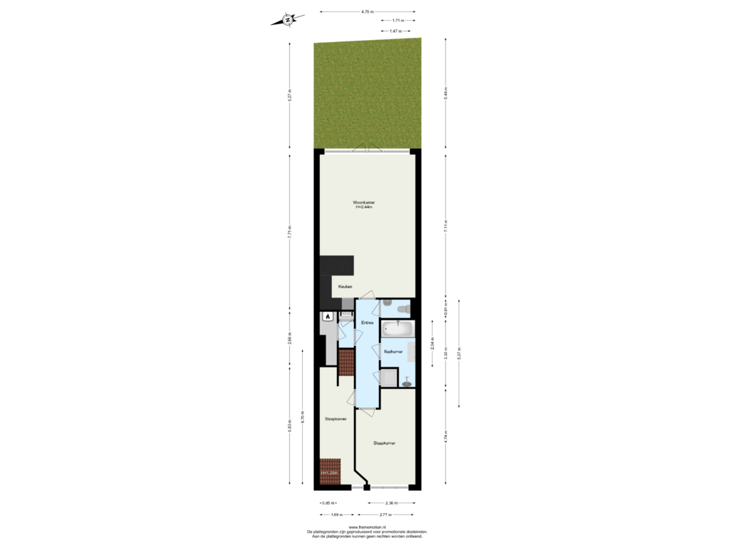 Bekijk plattegrond van Souterrain van Groene Hilledijk 270-A