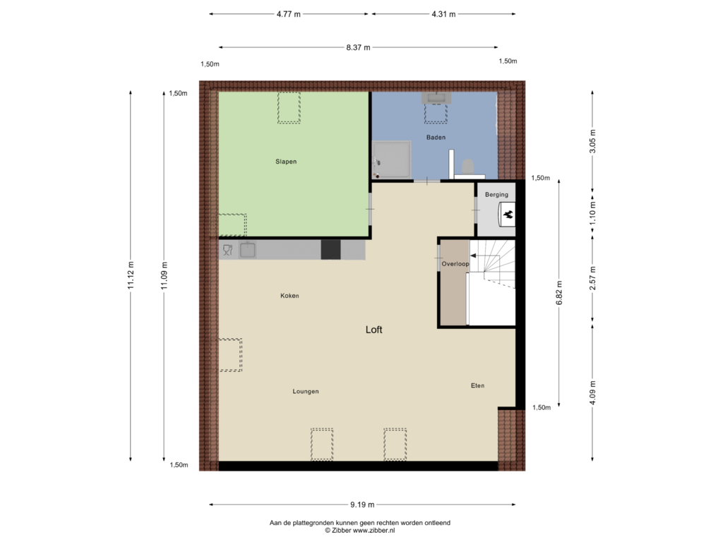 Bekijk plattegrond van Derde verdieping van Marspoortstraat 9-A