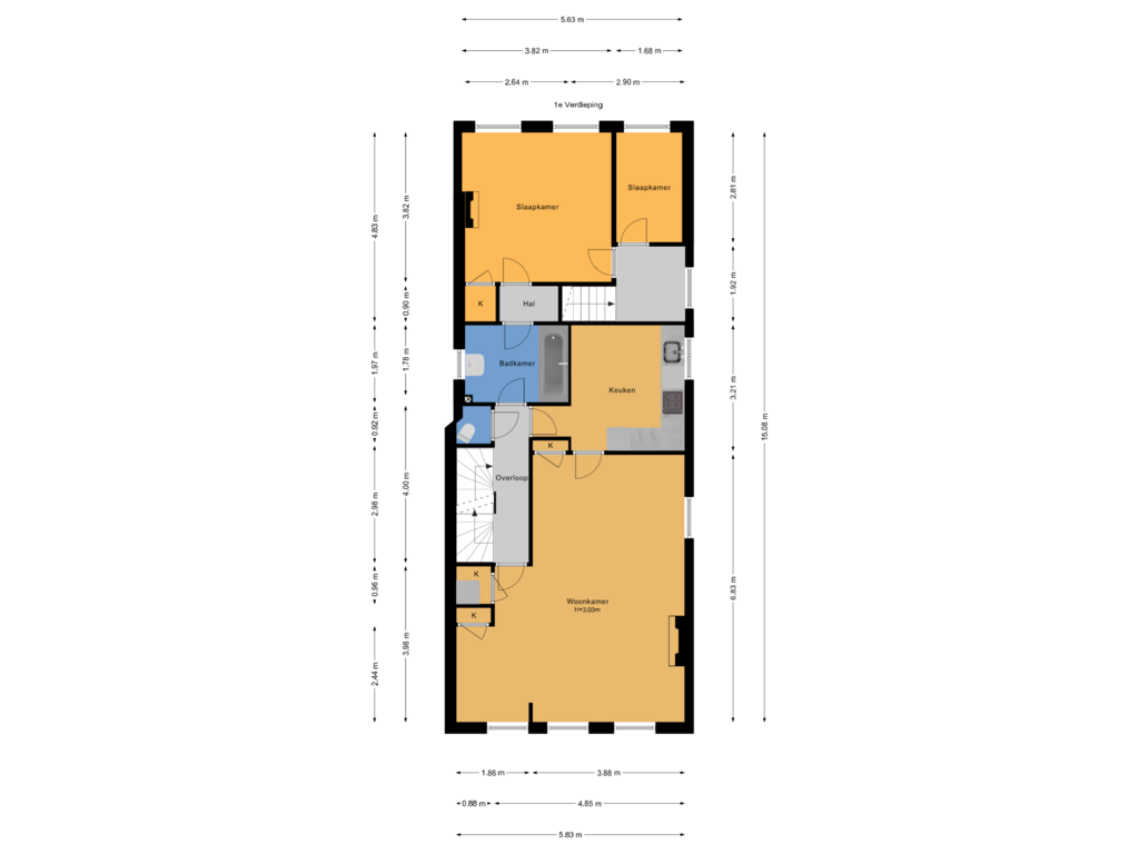 Bekijk plattegrond van 1e Verdieping van Vlamingstraat 43