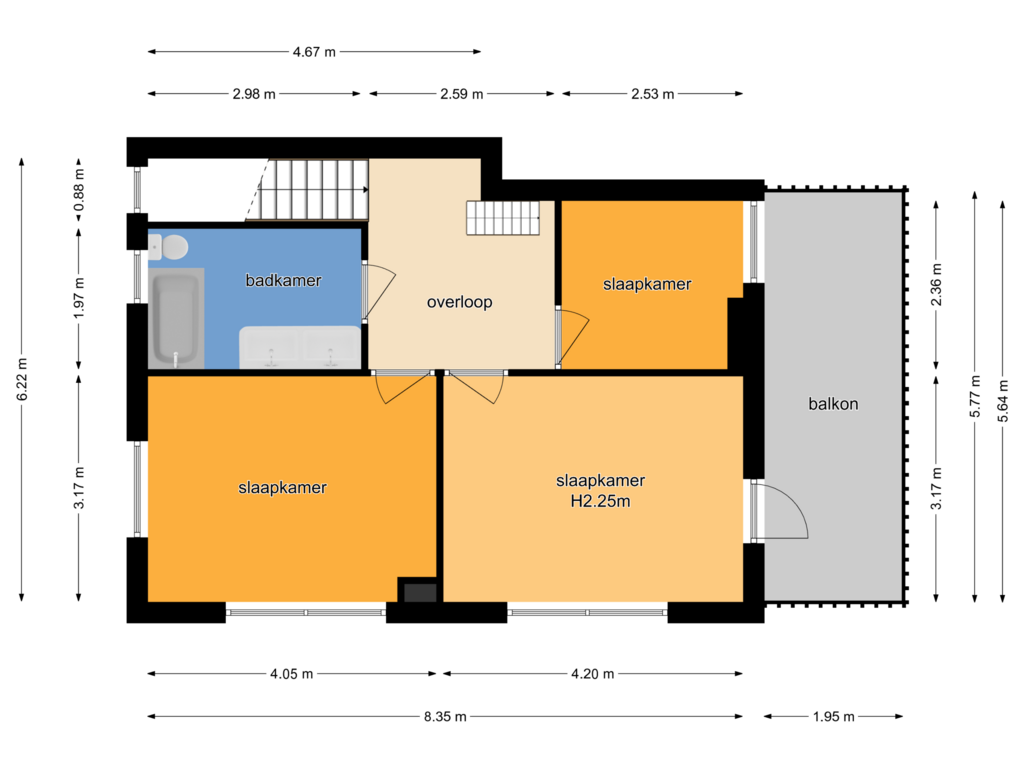 View floorplan of 1e verdieping of Voorthuizerweg 3