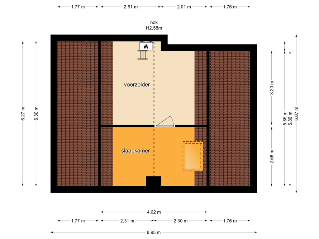 View floorplan of zolder of Voorthuizerweg 3