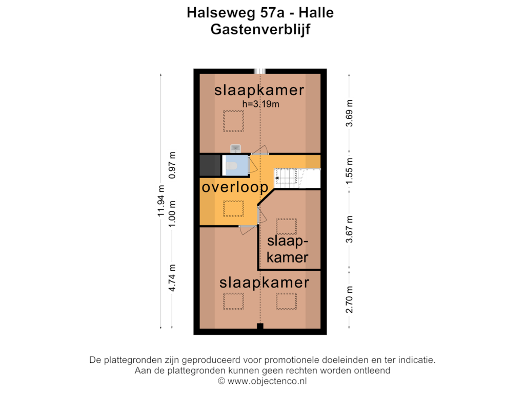 Bekijk plattegrond van GASTENVERBLIJF EERSTE VERDIEPING van Halseweg 57-A