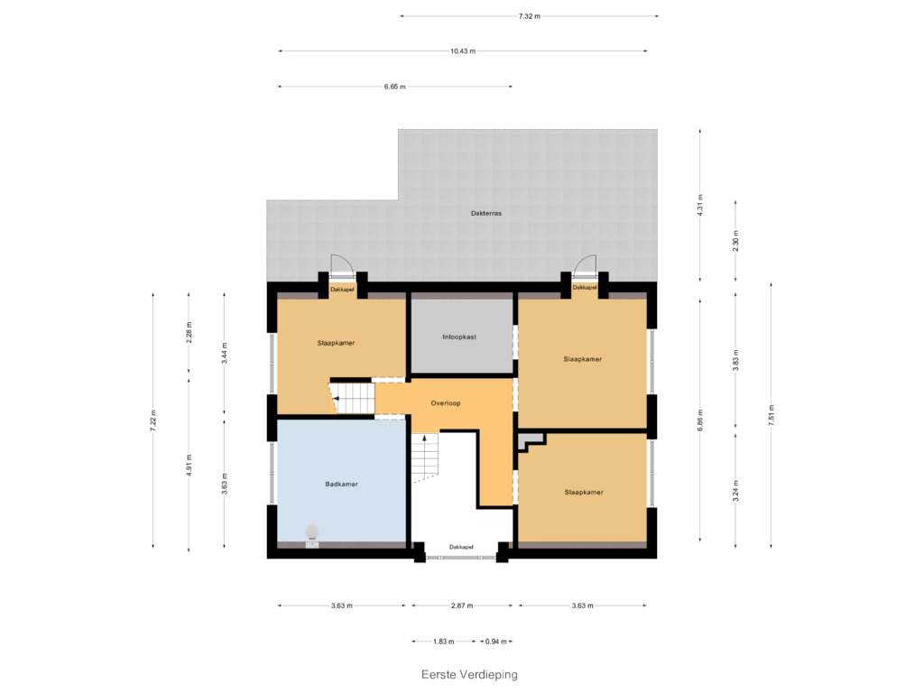 Bekijk plattegrond van Eerste Verdieping van Dorpsstraat 7-A