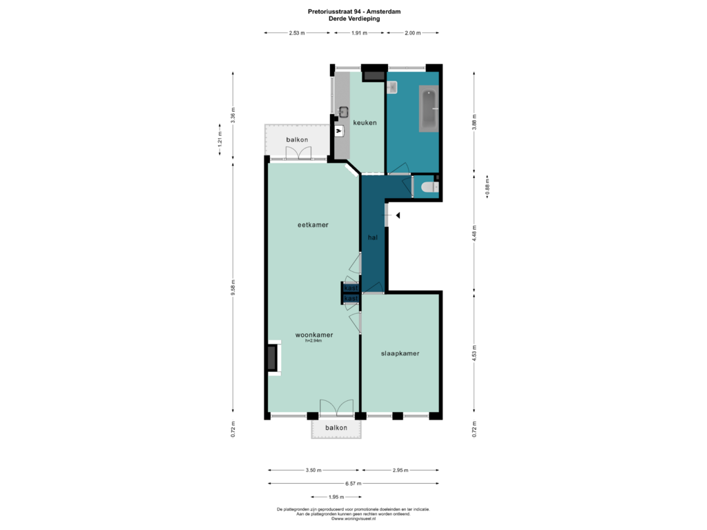 View floorplan of DERDE VERDIEPING of Pretoriusstraat 94-3