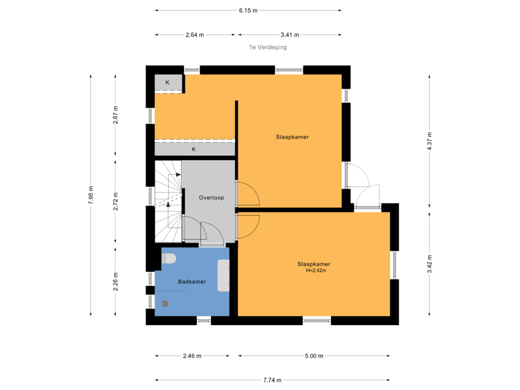 View floorplan of 1e Verdieping of Poeldijkseweg 43