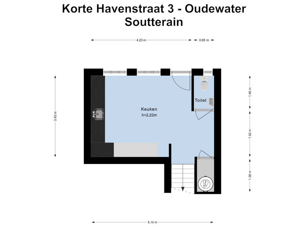 View floorplan of Soutterain of Korte Havenstraat 3