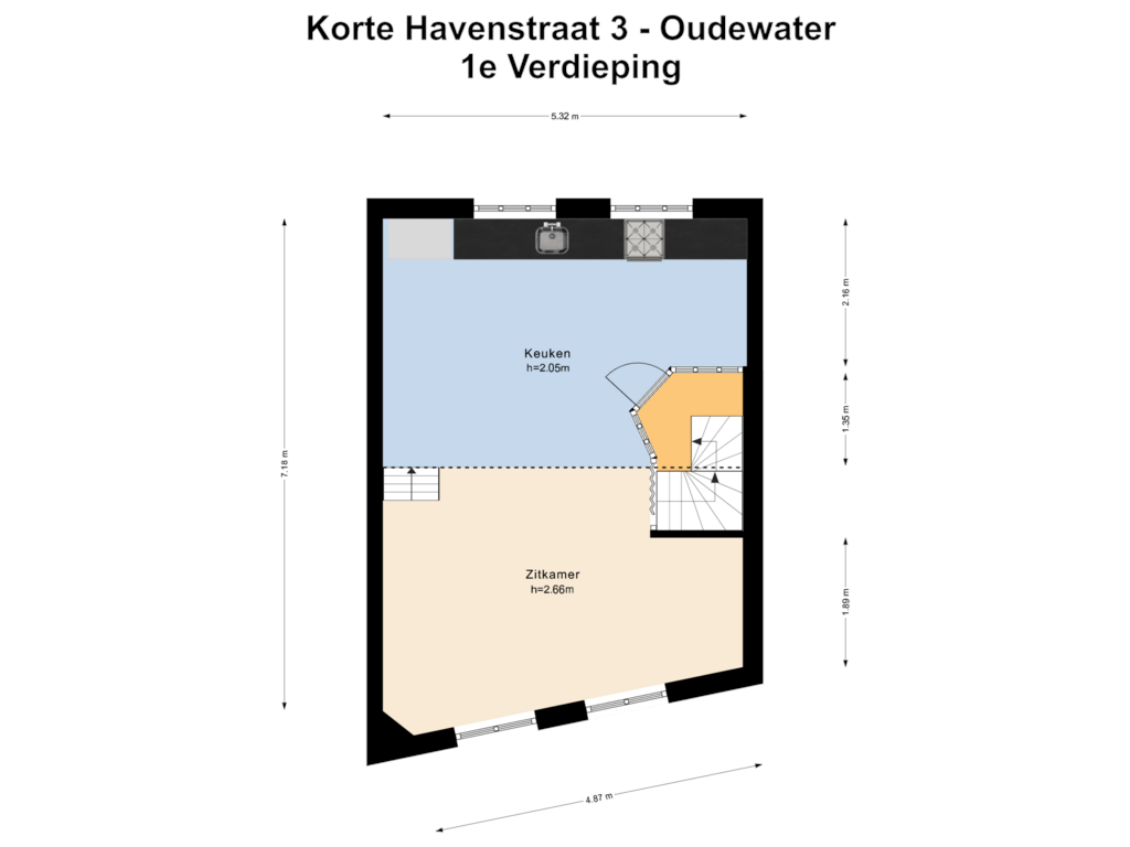 View floorplan of 1e Verdieping of Korte Havenstraat 3