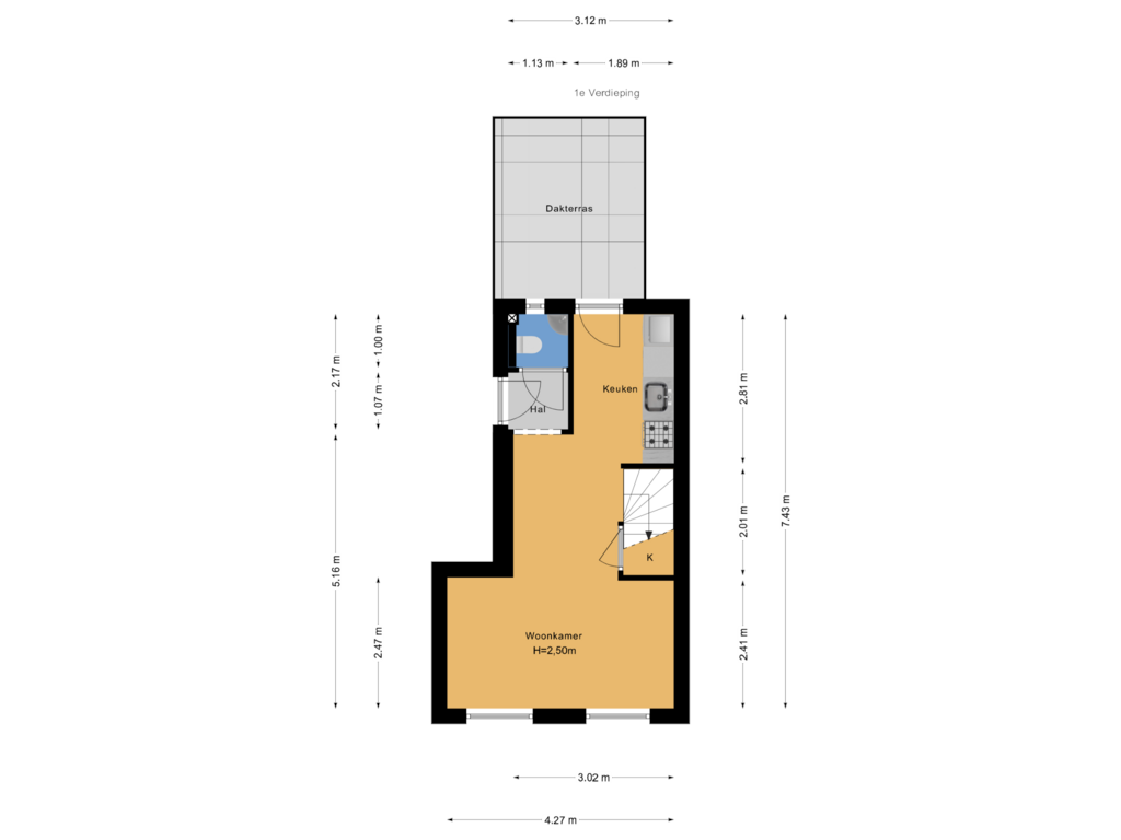 Bekijk plattegrond van 1e Verdieping van Smitsteeg 6