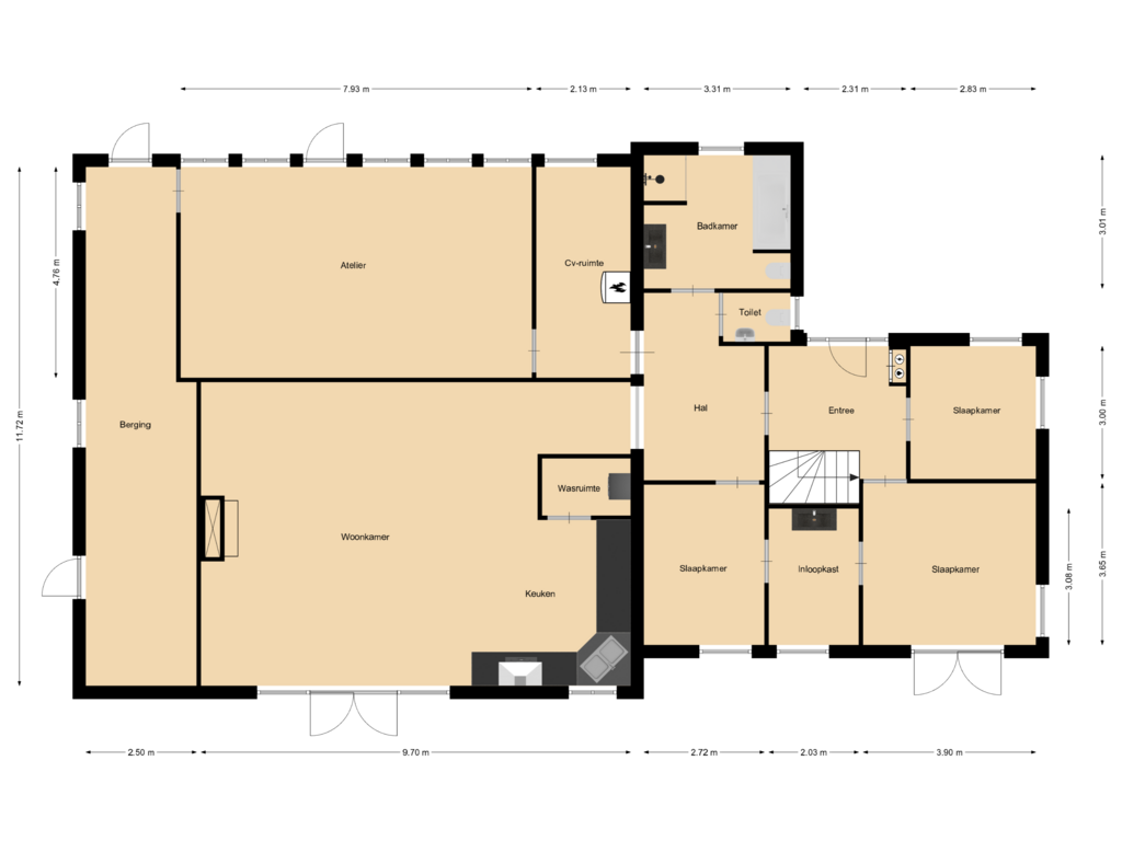 Bekijk plattegrond van Begane grond van Boogerdweg 2