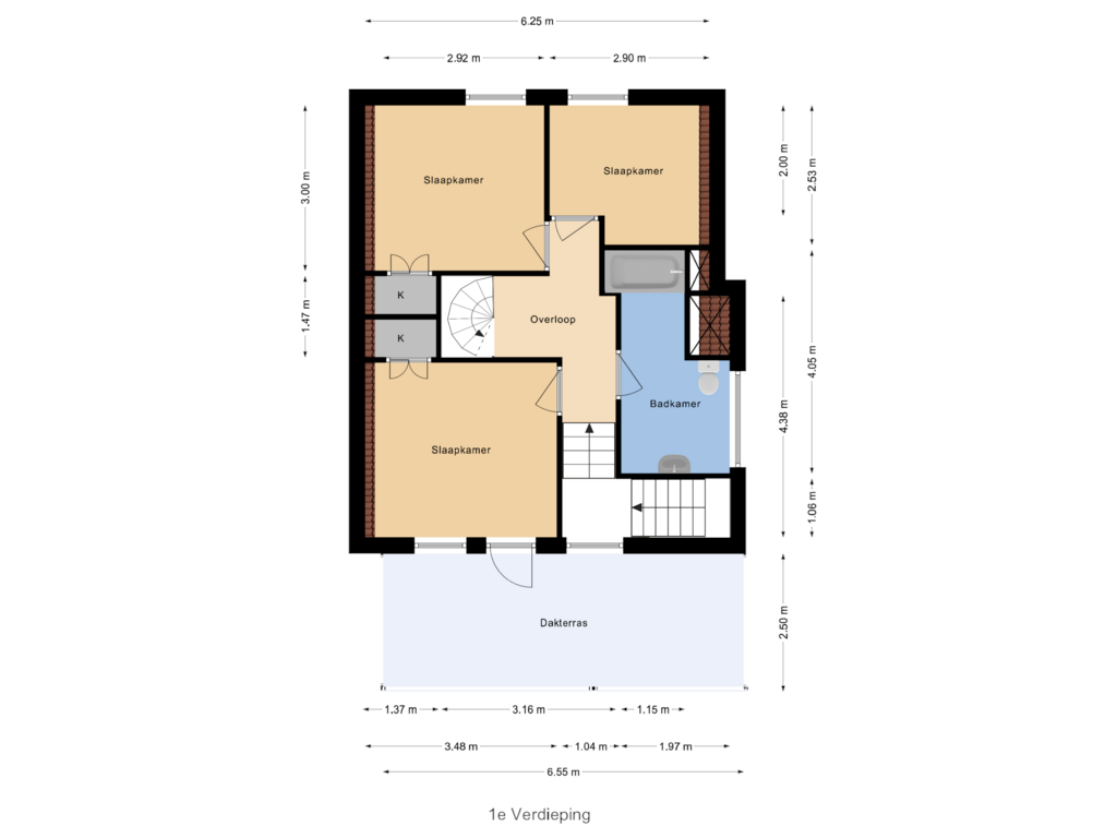 View floorplan of 1e Verdieping of Kruislaan 3