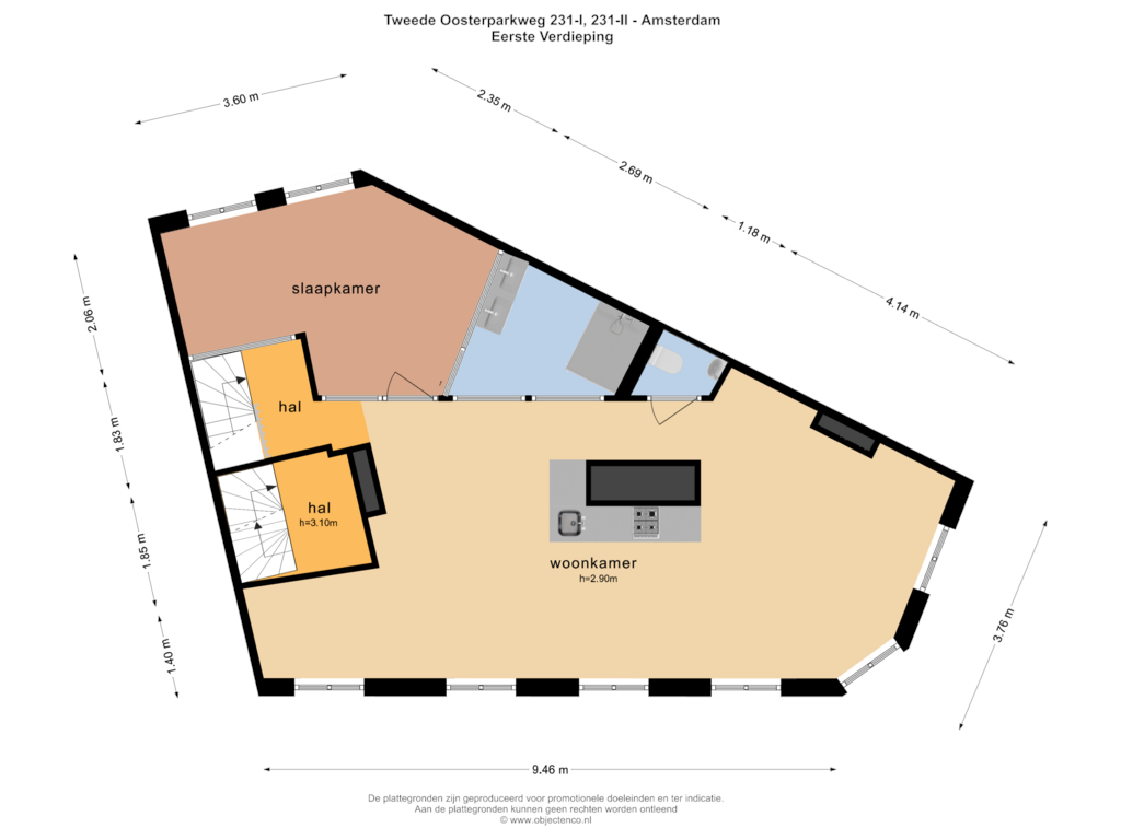 Bekijk plattegrond van Eerste Verdieping van Tweede Oosterparkstraat 231-1