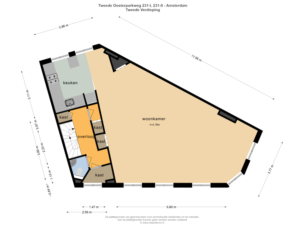 Bekijk plattegrond van Tweede Verdieping van Tweede Oosterparkstraat 231-1