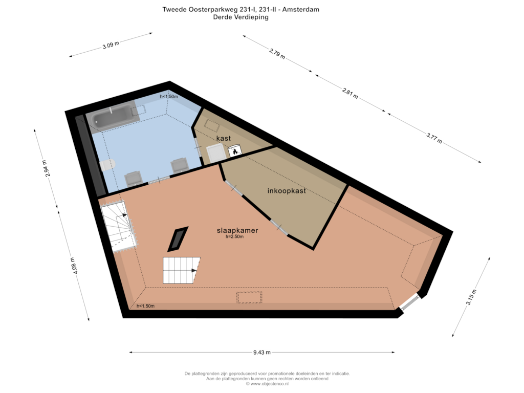 Bekijk plattegrond van Derde Verdieping van Tweede Oosterparkstraat 231-1