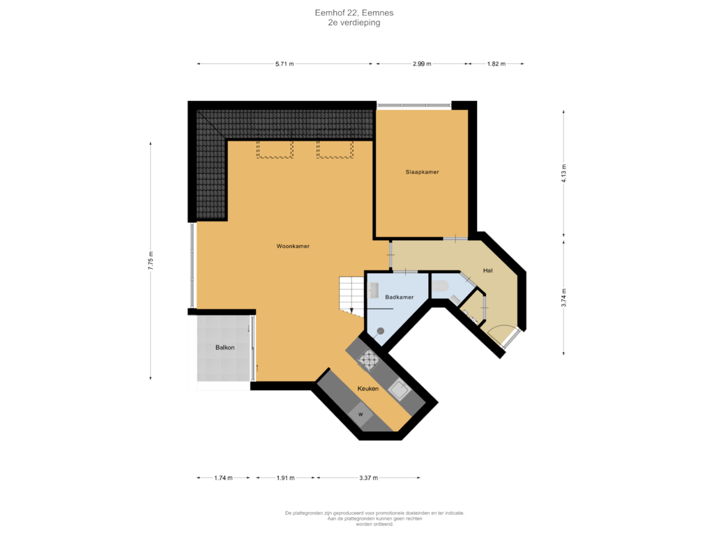 View floorplan of 2e verdieping of Eemhof 22