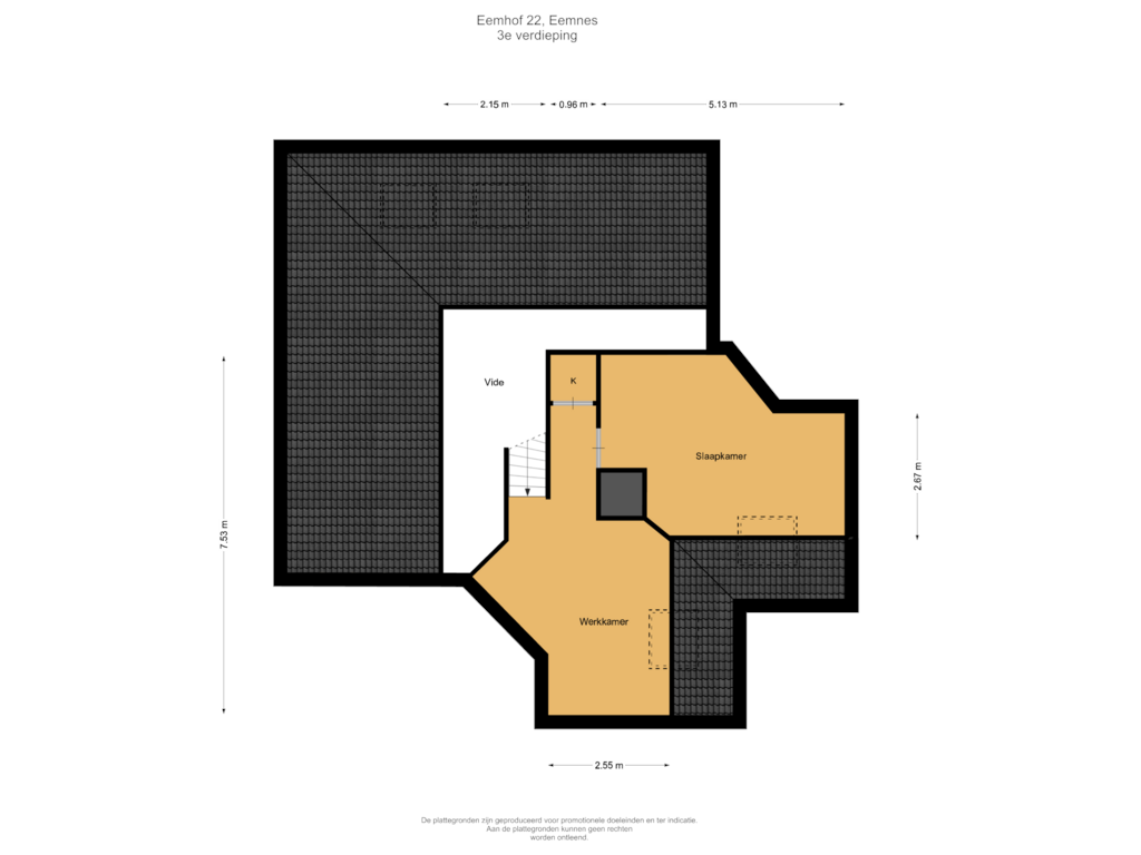 View floorplan of 3e verdieping of Eemhof 22