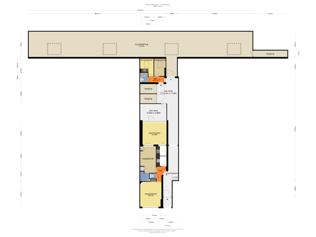 Bekijk plattegrond van BEGANE GROND van Bennebroekstraat 31-H