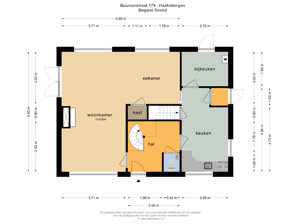 View floorplan of BEGANE GROND of Buurserstraat 179