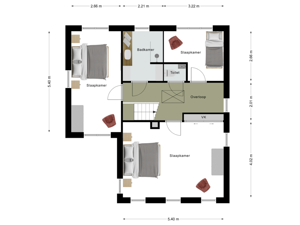 View floorplan of 1e Verdieping of Mr. W.M. Kolffstraat 4