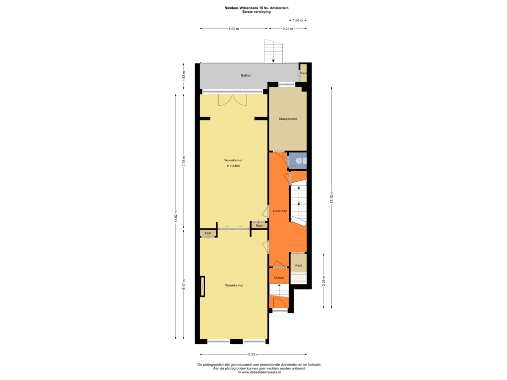 Bekijk plattegrond van Eerste verdieping van Nicolaas Witsenkade 15-H