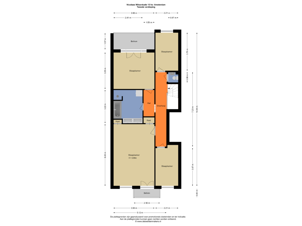 Bekijk plattegrond van Tweede verdieping van Nicolaas Witsenkade 15-H