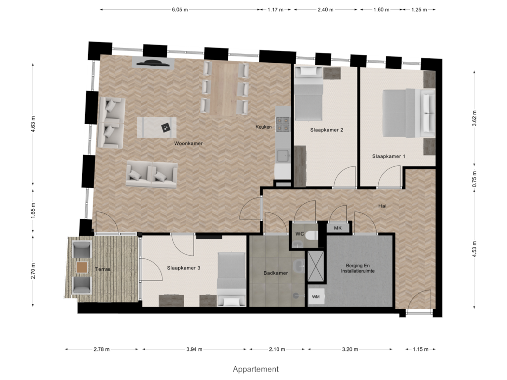 View floorplan of Appartement of Pastorieplein (Bouwnr. 3.5)