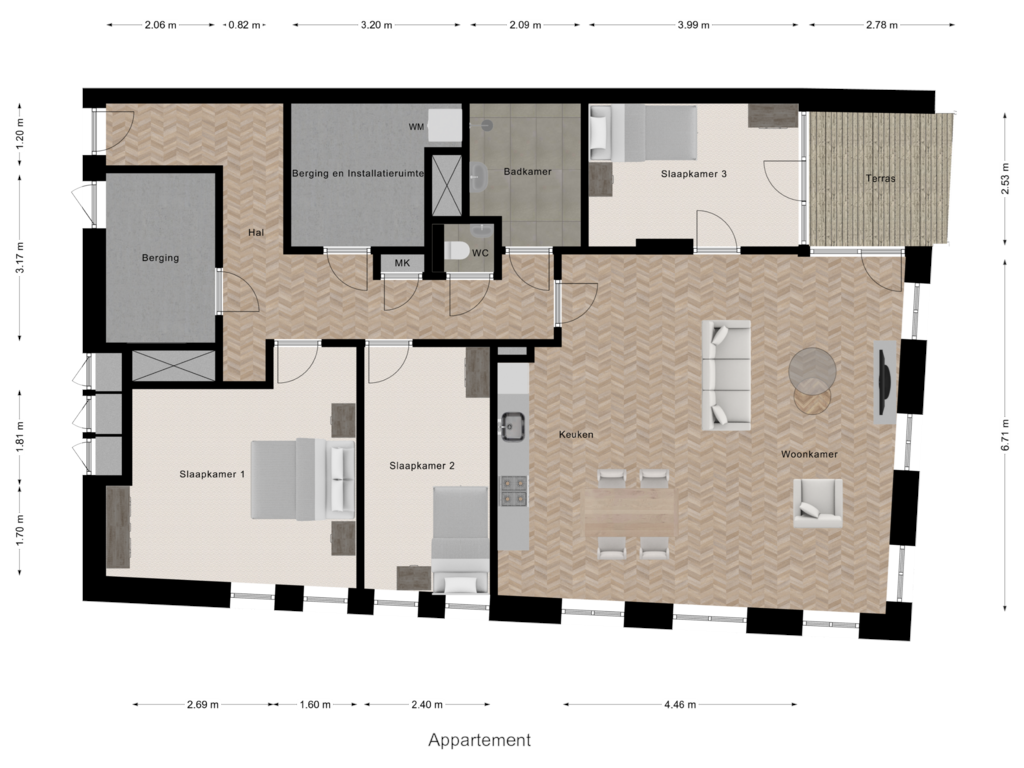 View floorplan of Appartement of Pastorieplein (Bouwnr. 1.5)