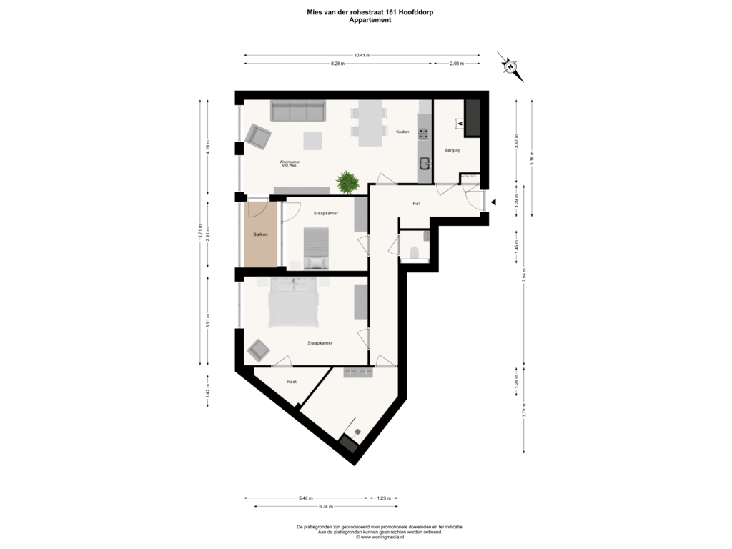 View floorplan of Appartement of Mies van der Rohestraat 139