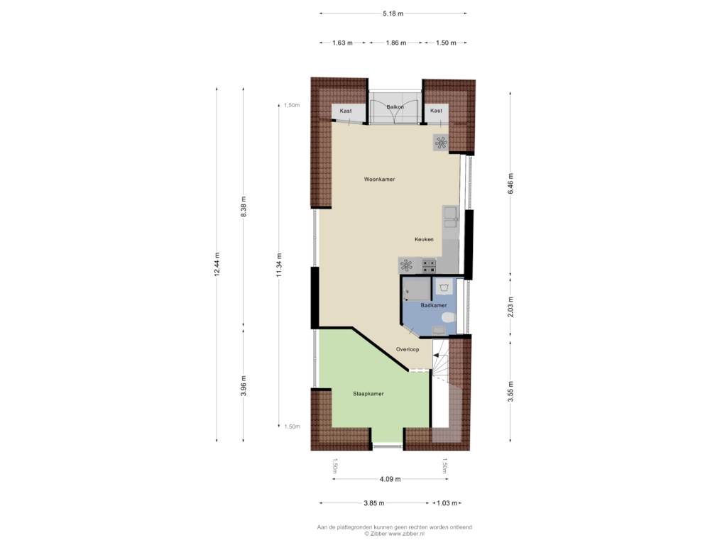 Bekijk plattegrond van Derde Verdieping van Lange Steigerstraat 12