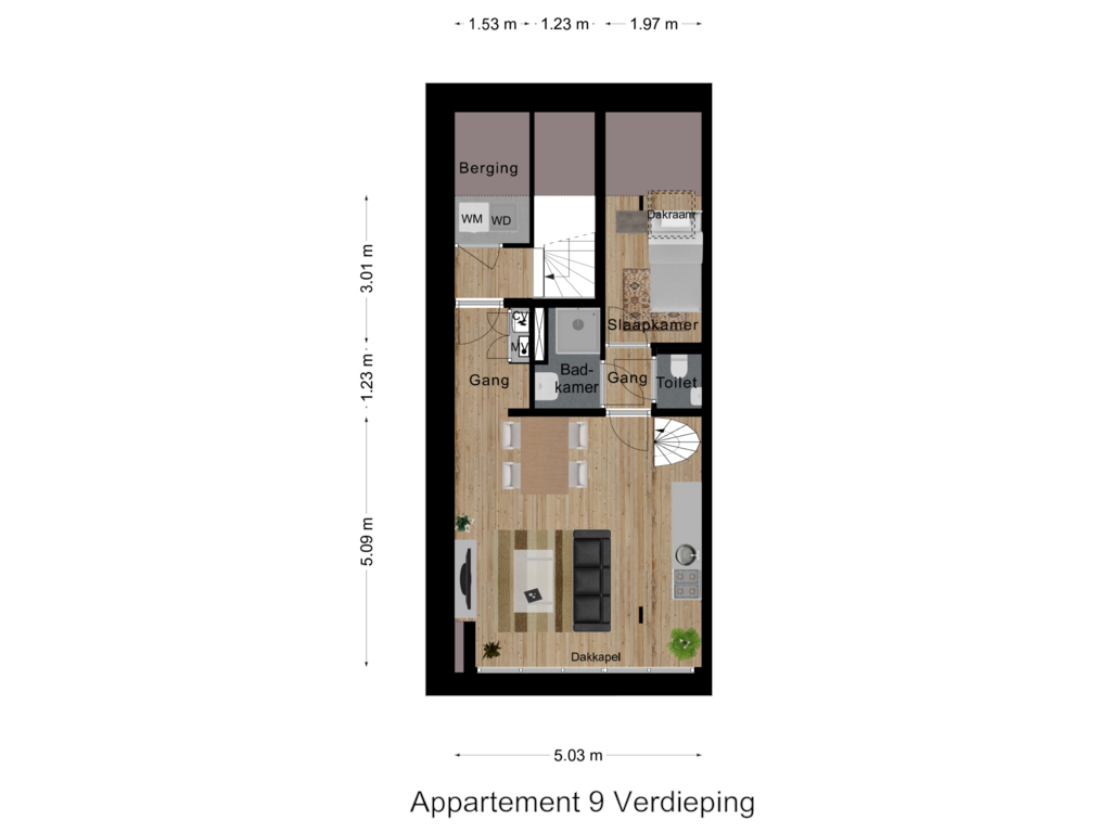 Bekijk plattegrond van Appartement 9 Verdieping van Prins Clausstraat 2-B