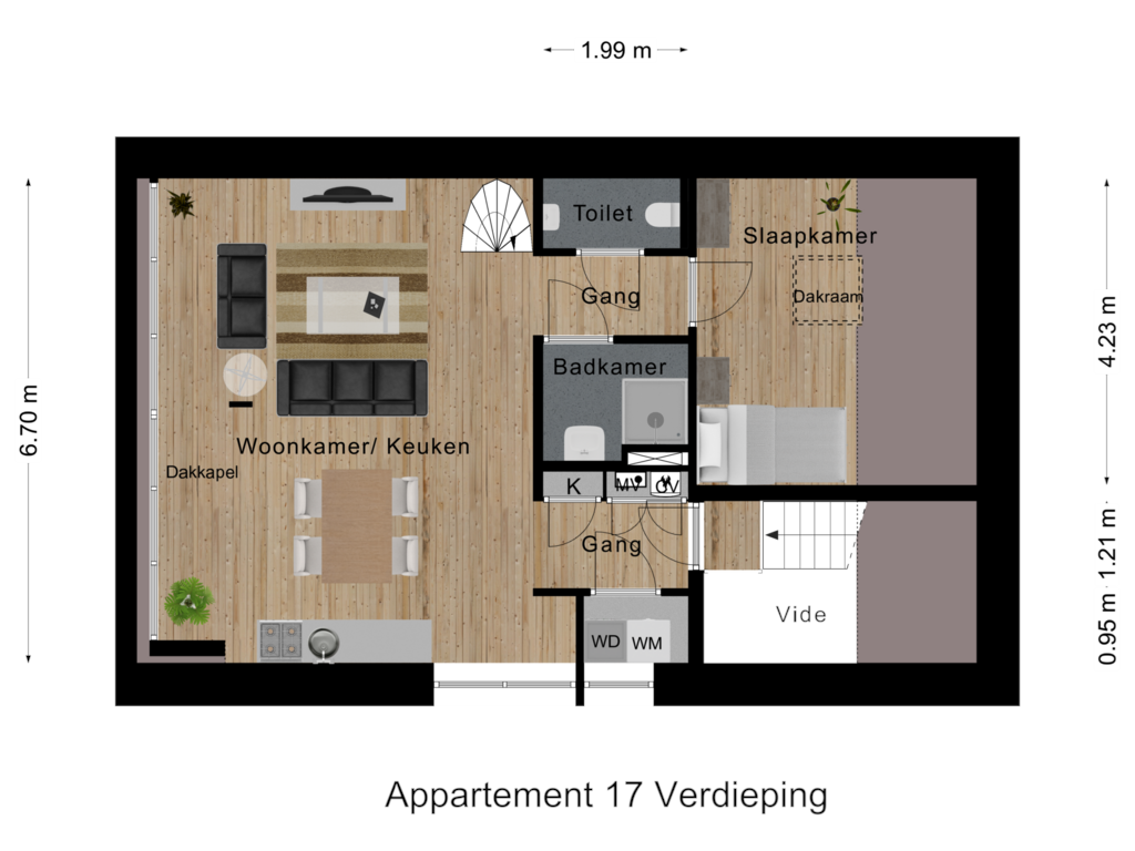 View floorplan of Appartement 17  Verdieping of Klaas van Amerongenhof 1-G