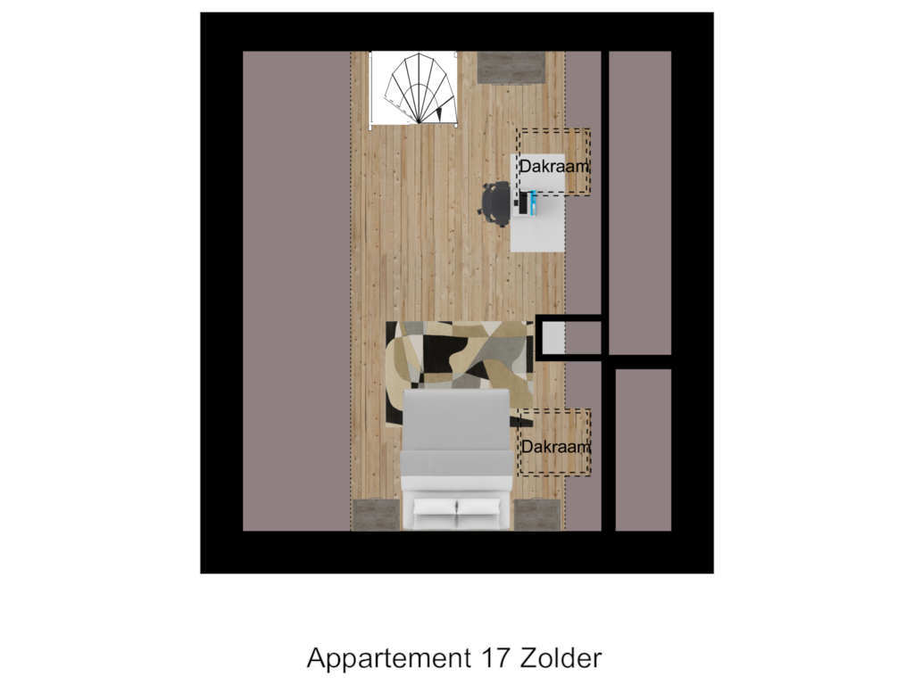 View floorplan of Appartement 17 Zolder of Klaas van Amerongenhof 1-G