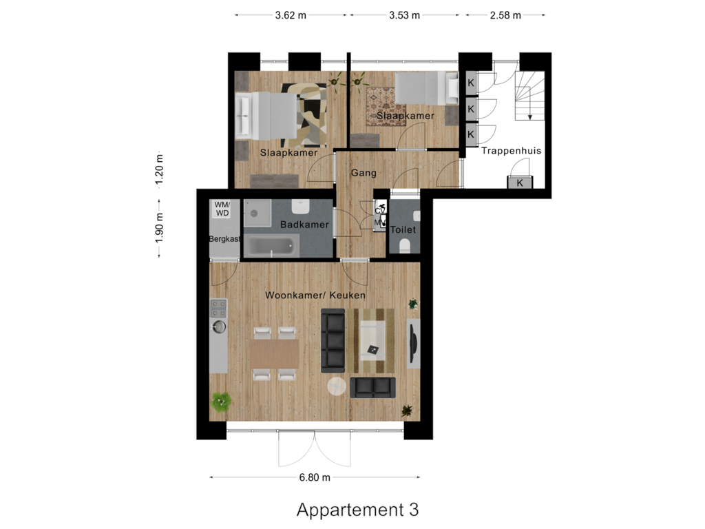 Bekijk plattegrond van Appartement 3 van Prins Clausstraat 2-F