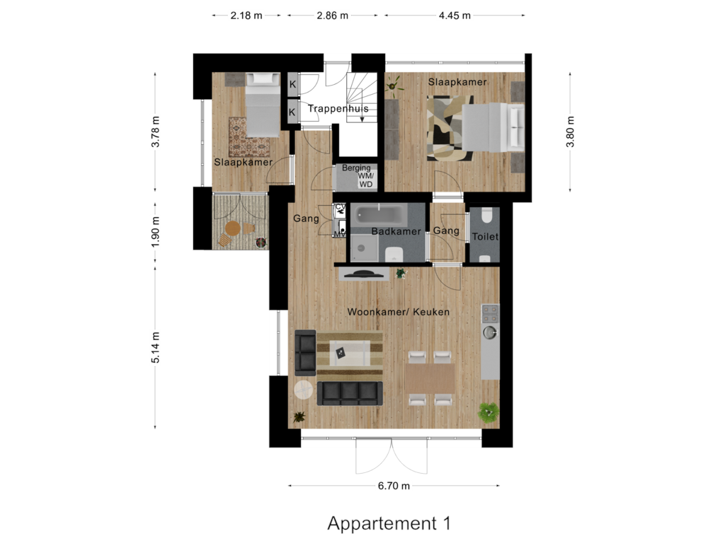 View floorplan of Appartement 1 of Prins Clausstraat 2-A